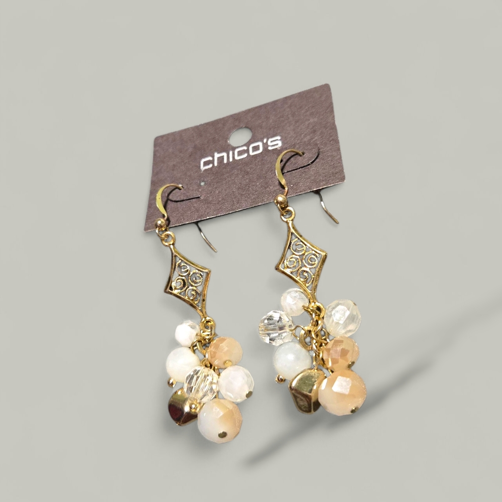 Chico's Elegant Gold and Cream Dangle Earrings